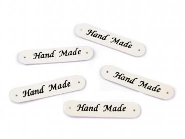 Applikation aus Kunstleder Creme Schrift Hand Made ca. 10x48 mm